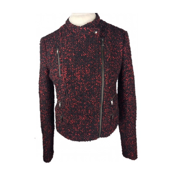 Banana Republic Red & Black Boucle Moto Blazer NWT - Picture 2 of 7